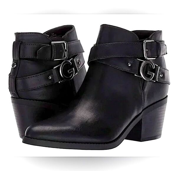 G by Guess Black DUSTYN Ankle Boots with Buckles Size 6 - Picture 1 of 10